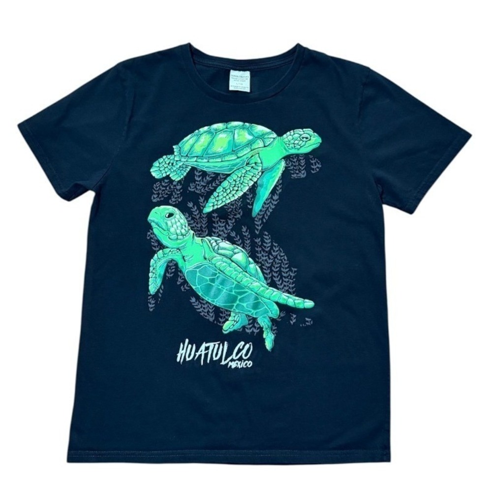 Vintage Y2K Puff Print Huatulco Mexico Sea Turtle Ocean Marine Graphic T-Shirt